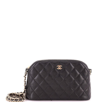 Chanel CC Dome Zip Clutch with Chain Quilted Caviar Small