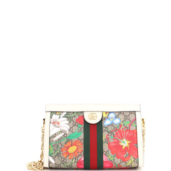 Gucci Ophidia Chain Shoulder Bag Flora GG Coated Canvas Small