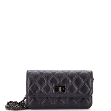Chanel So Black Reissue 2.55 Flap Phone Holder with Chain Quilted Aged Calfskin