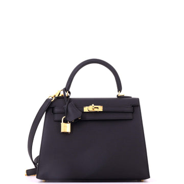 Hermes Kelly Handbag Noir Epsom with Gold Hardware 25