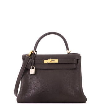 Hermes Kelly Handbag Ebene Clemence with Gold Hardware 28