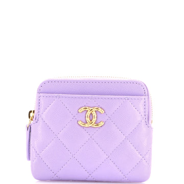 Chanel Textured CC Square Zip Around Card Holder Wallet Quilted Caviar