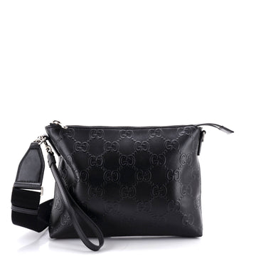 Gucci Convertible Messenger Bag GG Embossed Perforated Leather Medium