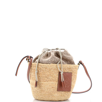Loewe Pochette Crossbody Bag Woven Raffia and Leather with Anagram Jacquard