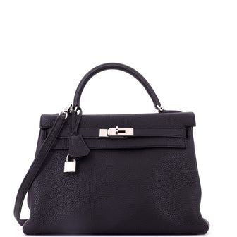 Hermes Kelly Handbag Noir Togo with Palladium Hardware 32