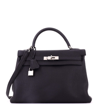 Hermes Kelly Handbag Noir Togo with Palladium Hardware 32