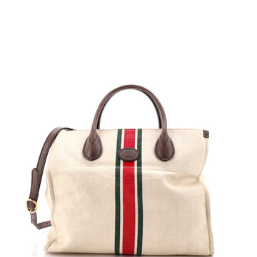 Gucci Foldable Web Tote Canvas with Leather Small