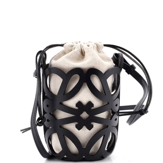 Loewe Anagram Drawstring Bucket Crossbody Bag Leather with Canvas Mini