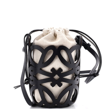 Loewe Anagram Drawstring Bucket Crossbody Bag Leather with Canvas Mini