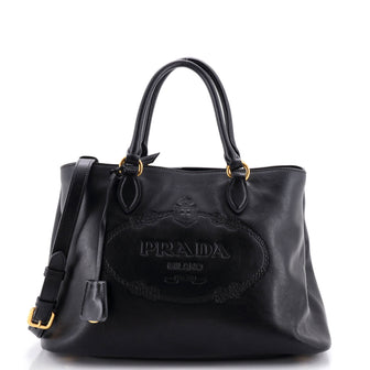 Prada Embossed Logo Convertible Open Tote Glace Calf Medium