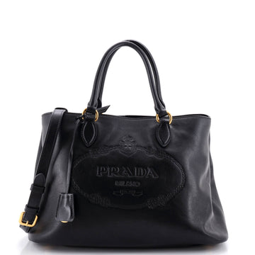 Prada Embossed Logo Convertible Open Tote Glace Calf Medium