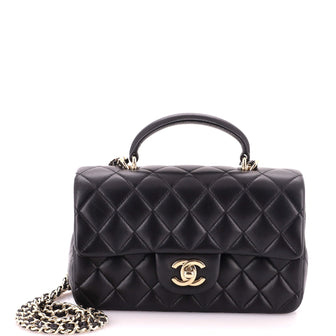 Chanel Classic Single Flap Top Handle Bag Quilted Lambskin Mini