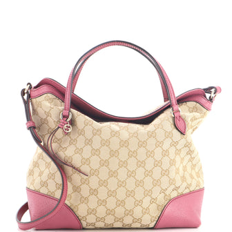 Gucci Bree Convertible Top Handle Bag GG Canvas with Leather Medium