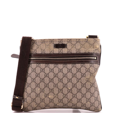 Gucci Front Zip Flat Messenger Bag GG Coated Canvas Medium