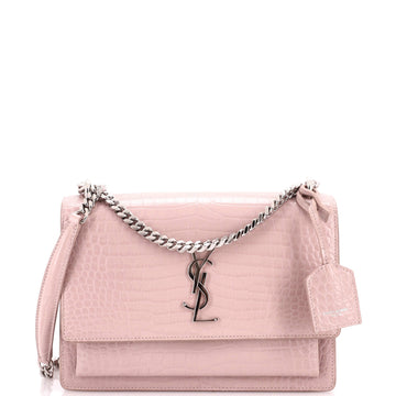 Saint Laurent Sunset Crossbody Bag Crocodile Embossed Leather Medium