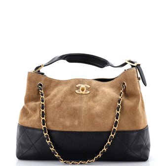 Chanel Coco Base Shopping Bag Quilted Suede and Lambskin Small