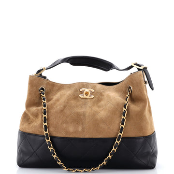 Chanel Coco Base Shopping Bag Quilted Suede and Lambskin Small