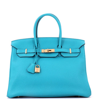 Hermes Birkin Handbag Blue Togo with Gold Hardware 35