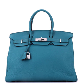 Hermes Birkin Handbag Blue Togo with Palladium Hardware 35
