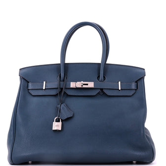 Hermes Birkin Handbag Bleu de Malte Togo with Palladium Hardware 35