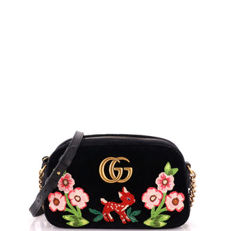 Gucci GG Marmont Camera Bag Embroidered Matelasse Velvet Small