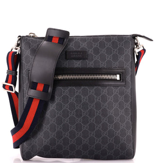 Gucci Web Strap Front Zip Messenger Bag GG Coated Canvas Medium