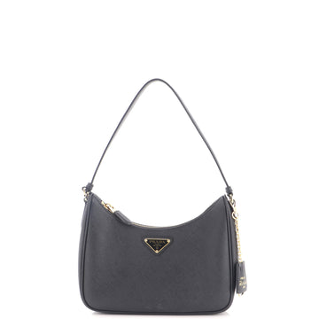 Prada Adjustable Handle Zip Hobo Saffiano Leather Mini