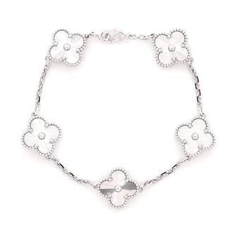 Van Cleef & Arpels Vintage Alhambra 5 Motifs Bracelet Guilloche 18K White Gold