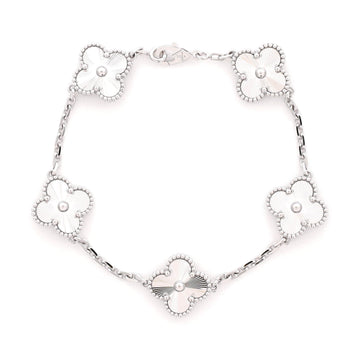Van Cleef & Arpels Vintage Alhambra 5 Motifs Bracelet Guilloche 18K White Gold