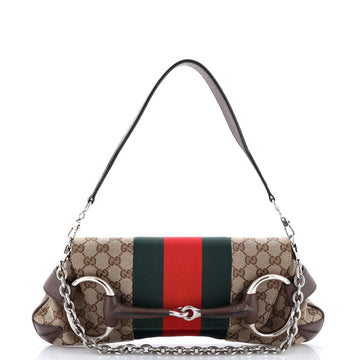 Gucci Horsebit NM Web Chain Clutch GG Canvas Medium