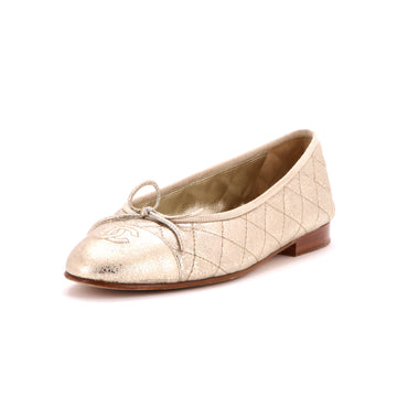 Chanel Women's CC Cap Toe Bow Ballerina Flats Quilted Leather