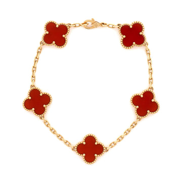 Van Cleef & Arpels Vintage Alhambra 5 Motifs Bracelet 18K Yellow Gold and Carnelian