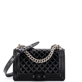 Chanel Boy Flap Bag Quilted Plexiglass Patent Old Medium
