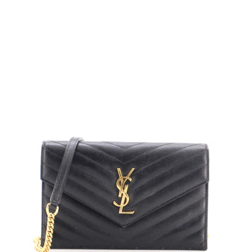 Saint Laurent Classic Monogram Wallet on Chain Matelasse Chevron Leather Small
