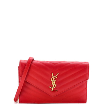 Saint Laurent Classic Monogram Wallet on Chain Matelasse Chevron Leather Small