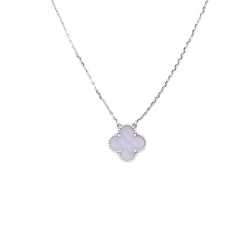 Van Cleef & Arpels Vintage Alhambra Pendant Necklace 18K White Gold and Chalcedony