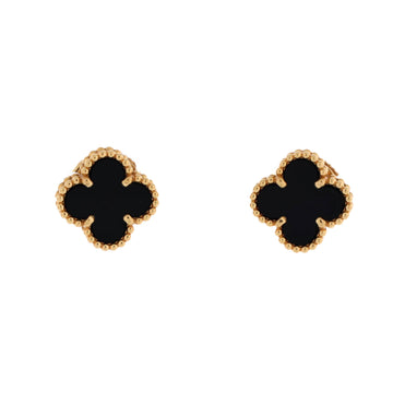 Van Cleef & Arpels Sweet Alhambra Stud Earrings 18K Yellow Gold and Onyx