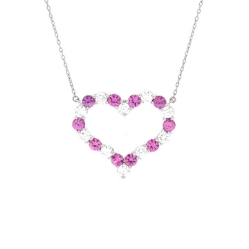 Tiffany & Co. Heart Pendant Necklace Platinum with Diamonds and Pink Sapphires Large