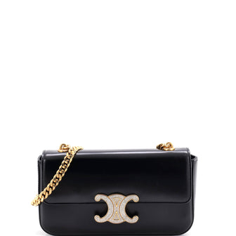 Celine Triomphe Chain Shoulder Bag Leather with Crystal Detail Small