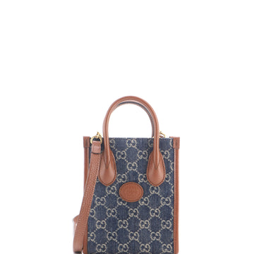 Gucci Interlocking G Patch Tote GG Denim Mini