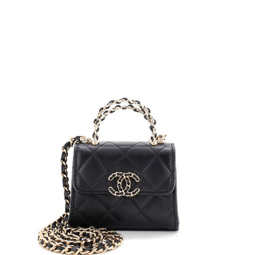 Chanel Woven Chain CC Top Handle Flap Clutch with Chain Quilted Caviar Mini