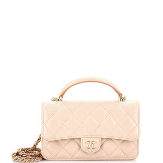 Chanel Classic Top Handle Flap Phone Holder with Chain Quilted Lambskin