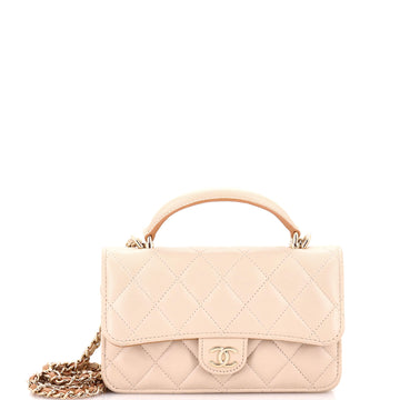 Chanel Classic Top Handle Flap Phone Holder with Chain Quilted Lambskin