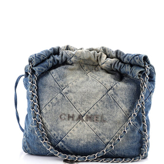 Chanel 22 Chain Hobo Quilted Denim Small
