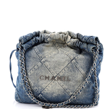 Chanel 22 Chain Hobo Quilted Denim Small
