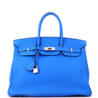 Hermes Birkin Handbag Bleu Hydra Clemence with Palladium Hardware 35