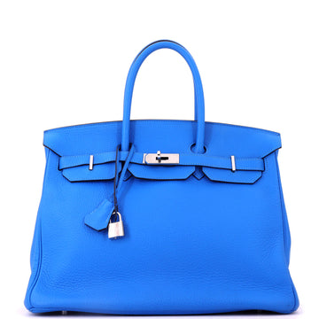 Hermes Birkin Handbag Bleu Hydra Clemence with Palladium Hardware 35