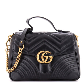 Gucci GG Marmont Top Handle Flap Bag Matelasse Leather Small