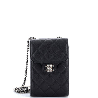 Chanel CC Flap Phone Holder Crossbody Bag Quilted Caviar