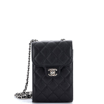 Chanel CC Flap Phone Holder Crossbody Bag Quilted Caviar